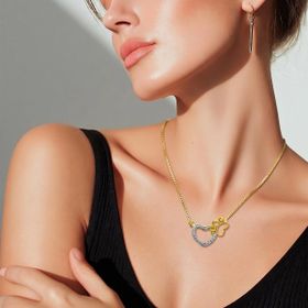 Imagem do produto Colar PET com Pingente de Coração de Zircônias e Patinha Vazados Folheado a Ouro 18K