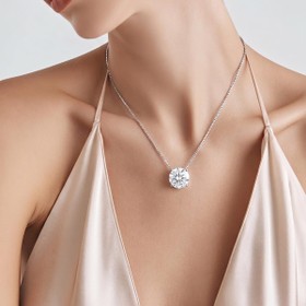 Imagem do produto Colar Solitário Moissanite 6MM Redondo Ponto de Luz em Prata 925