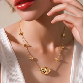 Imagem do produto Colar com Pingentes Orgânicos Ovais Liso Folheado a Ouro 18K