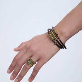 Imagem do produto Pulseira Kit Couro Animal Print Ouro Vintage by Hector Albertazzi