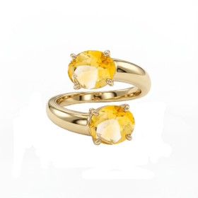 Imagem do produto Anel Aro Aberto Ondulado Liso Com Gotas Citrino na Extremidades Folheado a Ouro 18K