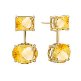 Imagem do produto Brinco Articulado com Duas Zircônias Geométricas Citrino Folheado a Ouro 18K