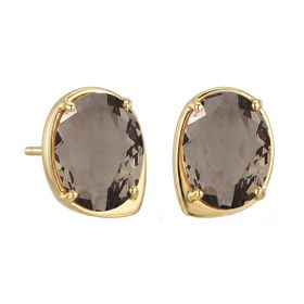 Imagem do produto Brinco de Botão Oval com Zircônia Fumê Folheado a Ouro 18K