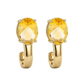 Imagem do produto Brinco Meia Argola Liso com Zircônia Citrino Oval Folheado a Ouro 18K