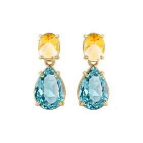 Imagem do produto Brinco Pendente Drop de Gotas Zircônia Citrino e Zircônia London Folheado a Ouro 18K