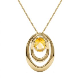 Imagem do produto Colar com Pingente Órbita Aros Ovais com Zircônia Gota Citrino Folheado a Ouro 18K
