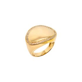 Imagem do produto Anel Orgânico Liso Abaluado com Cravação de Zircônias na Volta em Prata 925 Folheado a Ouro 18K