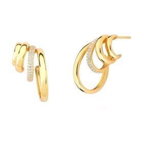 Imagem do produto Brinco Meia Argola Quatro Voltas Liso com Aro Cravejado Folheado a Ouro 18K