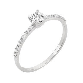 Imagem do produto Anel Solitário Moissanite 20Pts com Cravação na Volta 0,5Pts em Ouro Branco 10K