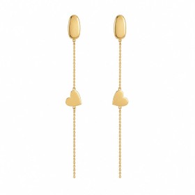 Imagem do produto Brinco Base Oval com Fio e Coração Liso Pendente em Ouro 10K