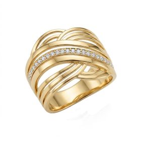Imagem do produto Anel Aro Trabalhado Aberto com Linha de Zircônia em Ouro 18K