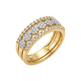 Imagem do produto Anel Aro Triplo 77 Moissanite Flores e Linhas em Ouro 18K