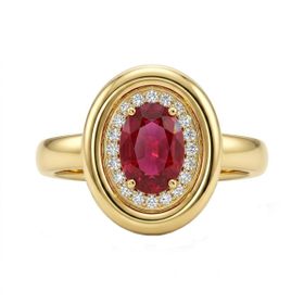 Imagem do produto Anel Oval Rubi 0,76CT 7PTS com Cravação na Volta em Ouro 18K
