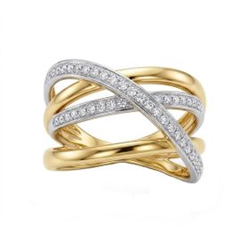 Imagem do produto Anel Trançado Linhas Lisas e Cravejadas de Zircônia em Ouro 18K