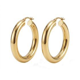 Imagem do produto Brinco Argola de Click Grande Lisa Abaluada em Ouro 18K