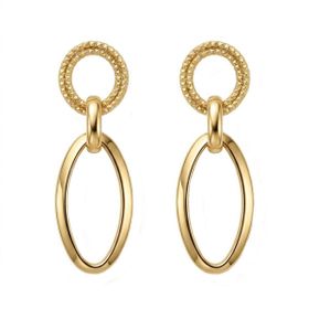 Imagem do produto Brinco Base Redonda Trabalhada com Oval Pendente Vazado Liso em Ouro 18K
