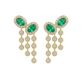 Imagem do produto Brinco Earcuff Franja com Esmeralda Oval 1CT e 36Pts e Diamantes Pendentes em Ouro 18K