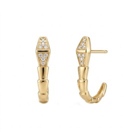Imagem do produto Brinco Meia Argola Cobra com Base Cravejada de Zircônia em Ouro 18K