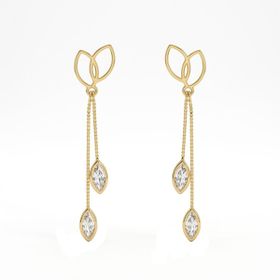 Imagem do produto Brinco Navete Duplo Pendente Fio Veneziana com Zircônia em Ouro 18K