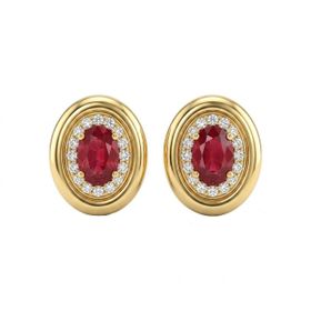 Imagem do produto Brinco Oval Rubi 0,60CT 12PTS com Cravação na Volta em Ouro 18K