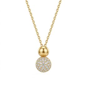 Imagem do produto Colar Duas Esferas Lisa e Cravejada com 34 Brilhantes 29PTS em Ouro 18K