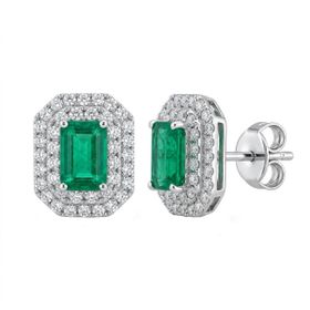 Imagem do produto Brinco Esmeralda Quadrada 1,16CT Cravejado com 80 Brilhantes 0,50CT em Ouro Branco 18K