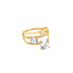 Imagem do produto Anel Trio de Solitários com Filete de Zircônias Folheado a Ouro 18K