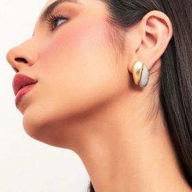 Imagem do produto Brinco Gota Dupla com Gota Fosco e Cravejada de Zircônia Folheado a Ouro 18K