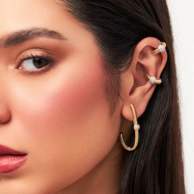 Imagem do produto Brinco Piercing Gomos com Passador Cravejado com Zircônias Folheado a Ouro 18K