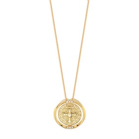 Imagem do produto Colar Gargantilha Medalha de São Bento com Passador Cravejado Folheado a Ouro 18K