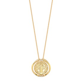 Imagem do produto Colar Gargantilha Medalha de São Bento com Passador Cravejado Folheado a Ouro 18K