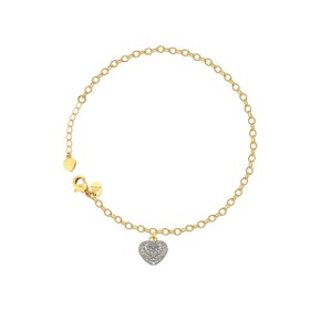 Imagem do produto Pulseira de Elo Português Fino com Coração Cravejado de Zircônia Folheado a Ouro 18K