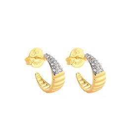 Imagem do produto Brinco Argola Canelada com Detalhe Cravejado de Zircônia Folheado a Ouro 18K