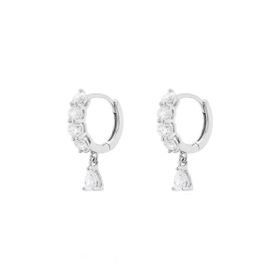 Imagem do produto Brinco Argola de Click com Meia Cravação Moissanite e Gota 3X4mm Pendente em Prata 925