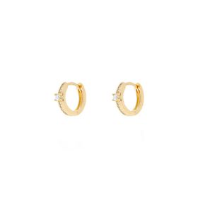 Imagem do produto Brinco Argola Click com Ponto de Luz Central 2,5mm Moissanite e Cravação no Aro em Prata 925 Folheado a Ouro 18K