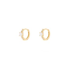 Imagem do produto Brinco Argola Click com Ponto de Luz Central 3,75mm Moissanite e Cravação no Aro em Prata 925 Folheado a Ouro 18K