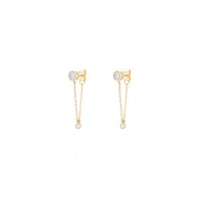 Imagem do produto Brinco Ponto de Luz Moissanite 5mm Base com corrente e Ponto de Luz Pendente em Prata 925 Folheado a Ouro 18K