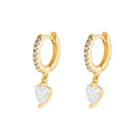 Imagem do produto Brinco Sparkle Argola Cravejada com Pingente Coração Moissanite 1,5CT Folheado a Ouro 18K