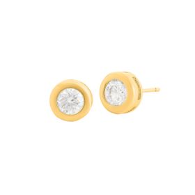 Imagem do produto Brinco Sparkle Pequeno com Moissanite 6MM Central e Aro Liso Folheado a Ouro 18K