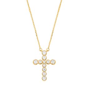 Imagem do produto Colar Sparkle com Pingente de Cruz Cravação Inglesa com Moissanites 3MM Folheado a Ouro 18K