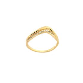 Imagem do produto Anel em V Dois Aros Liso e Cravejado com Zircônias Folheado a Ouro 18K