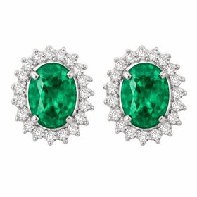Imagem do produto Brinco Crisoprásio Oval Verde 5X7 com Cravação de 44 Moissanites em Ouro Branco 10K