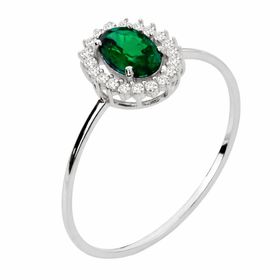Imagem do produto Anel Crisoprásio Oval Verde com Cravação de 20 Moissanites 1MM na Volta em Ouro Branco 10K