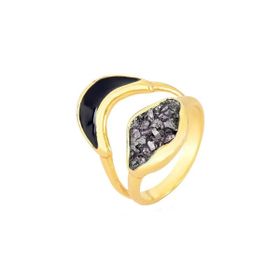 Imagem do produto Anel Brisa Aberto com Pirita e Esmalte Preto Folheado a Ouro 18K