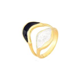 Imagem do produto Anel Brisa Aberto com Selenita e Esmalte Preto Folheado a Ouro 18K