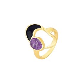 Imagem do produto Anel Brisa Ametista com Esmalte Preto Folheado a Ouro 18K
