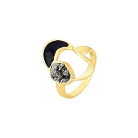 Imagem do produto Anel Brisa Pirita Aberto com Esmalte Preto Folheado a Ouro 18K