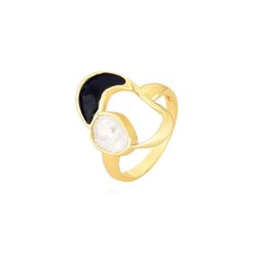 Imagem do produto Anel Brisa Selenita Aberto com Esmalte Preto Folheado a Ouro 18K