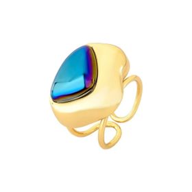 Imagem do produto Anel Regulável 14 a 24 Curve Ágata Metalizada Rainbow Aro Liso Folheado a Ouro 18K