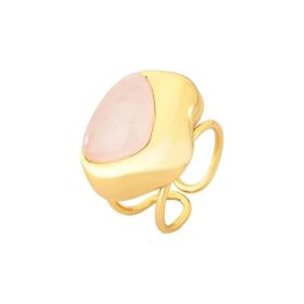 Imagem do produto Anel Regulável 14 a 24 Curve Quartzo Rosa Aro Liso Folheado a Ouro 18K
